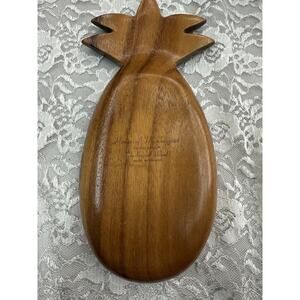 Vintage 1950s Hawaii Wood MonkeyPod Pineapple Shaped Trinket Bowl Honolulu HI